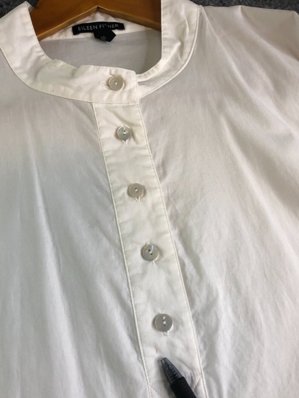 Eileen Fisher Tunic Shirt Womens Medium White Organic Cotton Band Collar Button - Picture 7 of 16